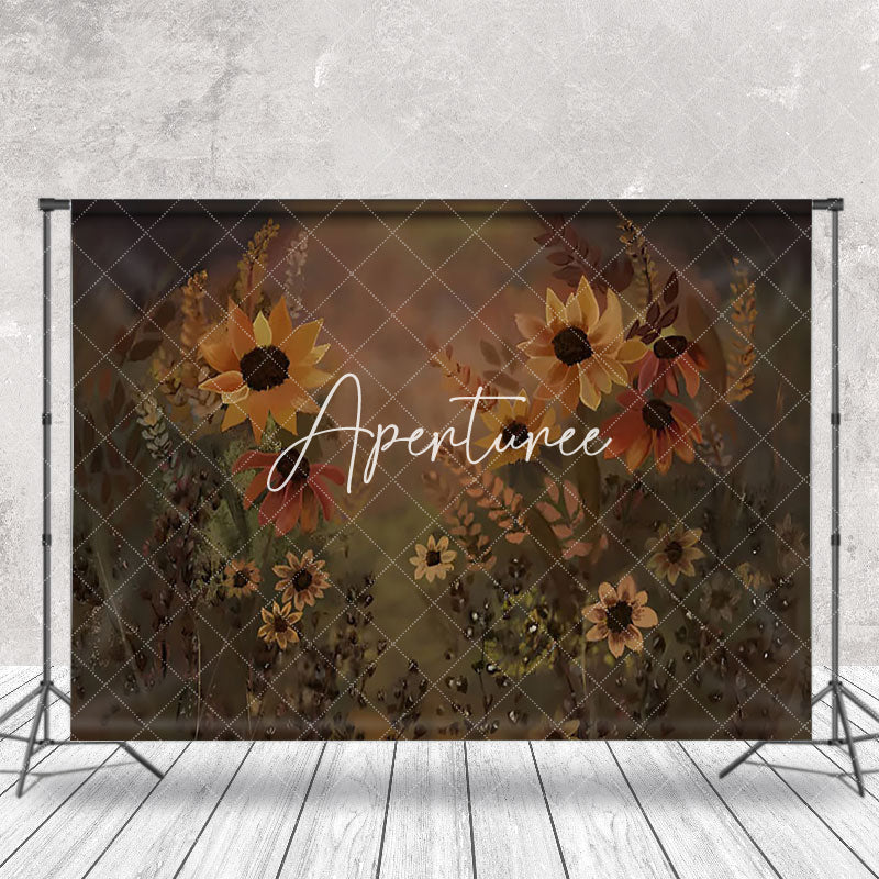 Aperturee - Retro Oil Painting Sunflower Plant Photo Backdrop