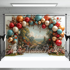 Aperturee - Retro Paint Floral Arch Balloon Cake Smash Backdrop