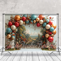 Aperturee - Retro Paint Floral Arch Balloon Cake Smash Backdrop