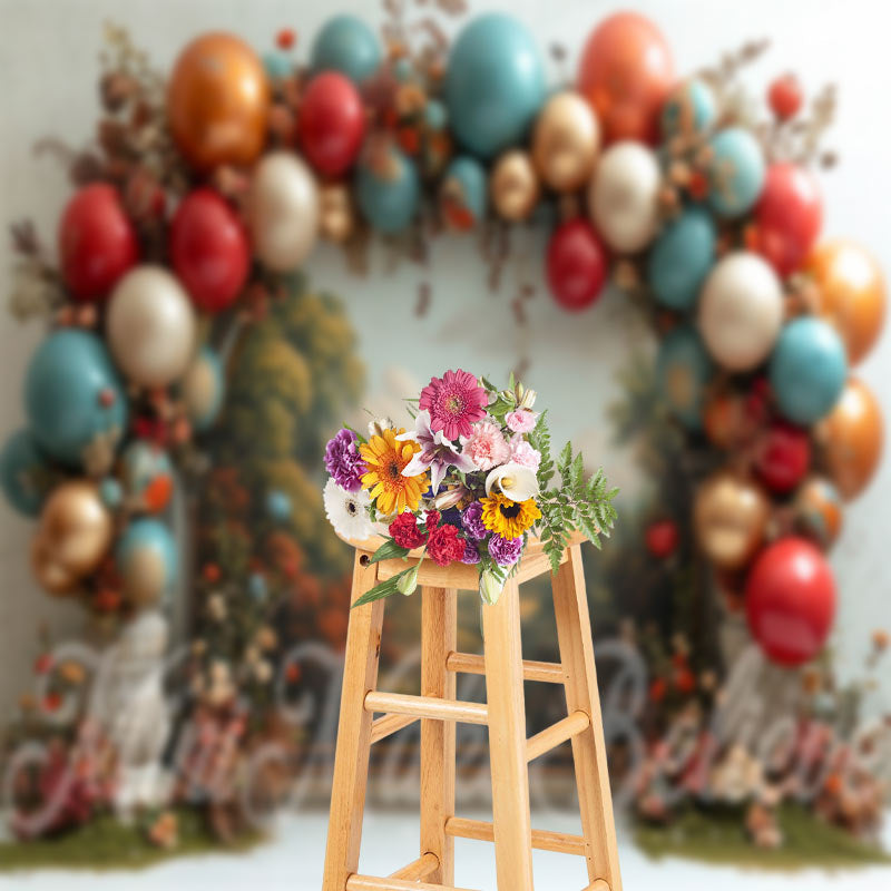 Aperturee - Retro Paint Floral Arch Balloon Cake Smash Backdrop