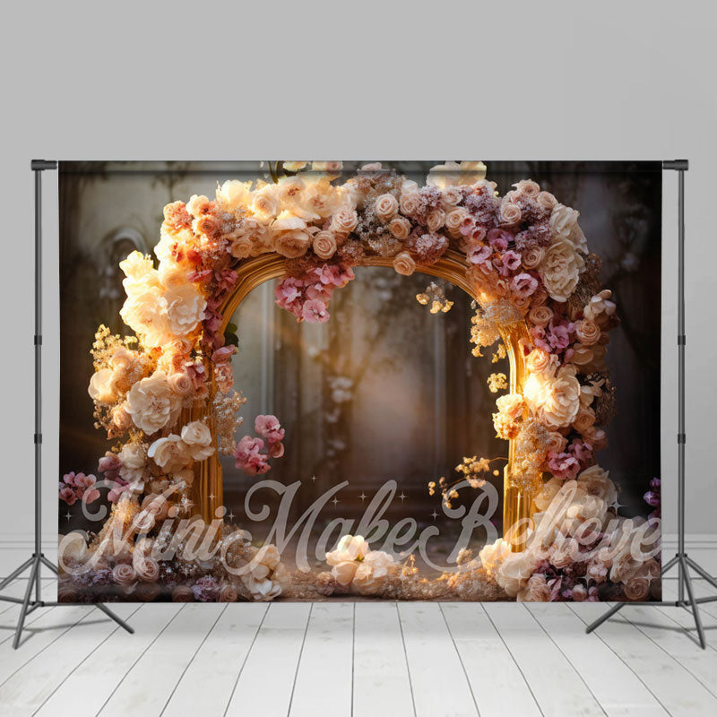 Aperturee - Retro Palace Floral Arch Door Bokeh Flower Backdrop