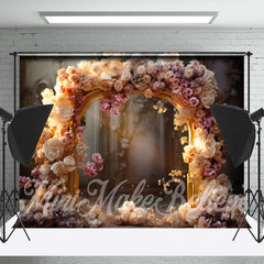 Aperturee - Retro Palace Floral Arch Door Bokeh Flower Backdrop