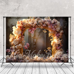 Aperturee - Retro Palace Floral Arch Door Bokeh Flower Backdrop