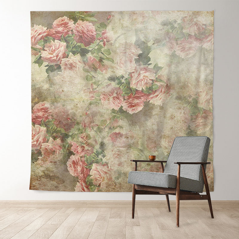 Aperturee - Retro Pink Floral Fabric Fine Art Backdrop For Photo
