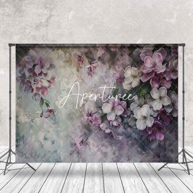 Aperturee - Retro Purple Floral Oil Painting Fine Art Backdrop