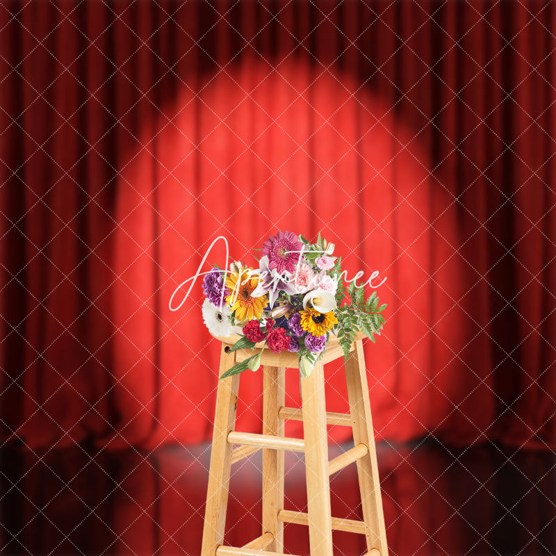 Aperturee - Retro Red Curtain Spotlight Stage Photo Backdrop