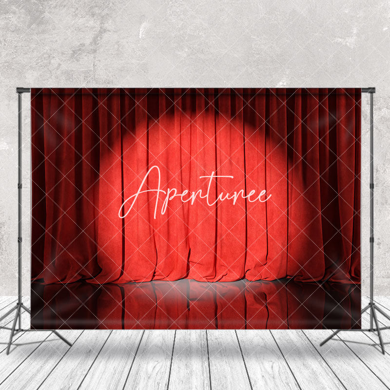 Aperturee - Retro Red Curtain Spotlight Stage Photo Backdrop