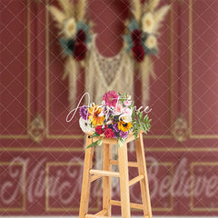 Aperturee - Retro Red Gold Tassel Floral Boho Photo Backdrop