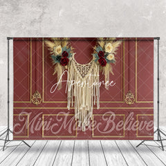 Aperturee - Retro Red Gold Tassel Floral Boho Photo Backdrop