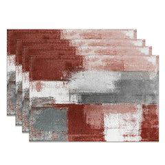 Aperturee - Retro Red Grey White Abstract Set Of 4 Placemats