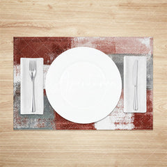 Aperturee - Retro Red Grey White Abstract Set Of 4 Placemats