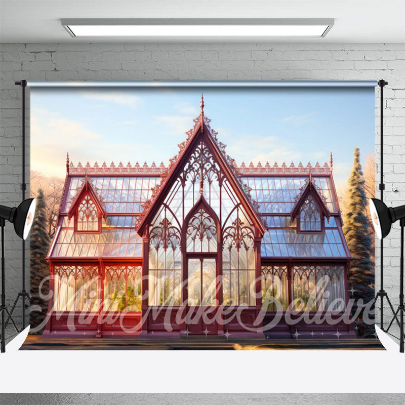 Aperturee - Retro Red Spire Glass House Architecture Backdrop