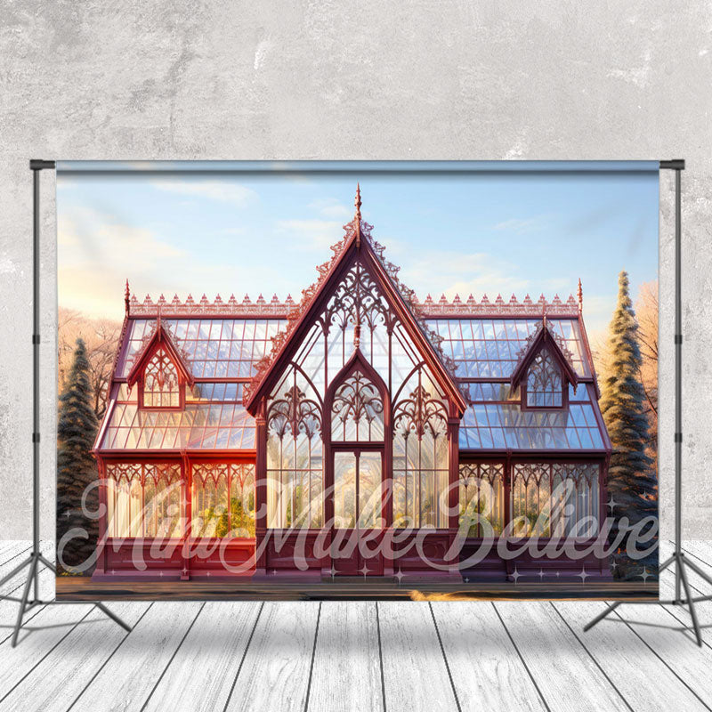 Aperturee - Retro Red Spire Glass House Architecture Backdrop