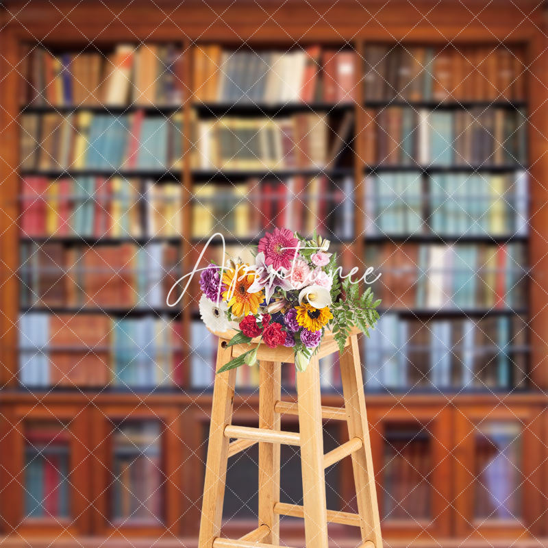 Aperturee - Retro Red Wooden Bookcase Books Backdrop For Photo