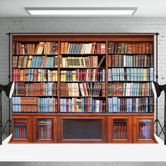 Aperturee - Retro Red Wooden Bookcase Books Backdrop For Photo