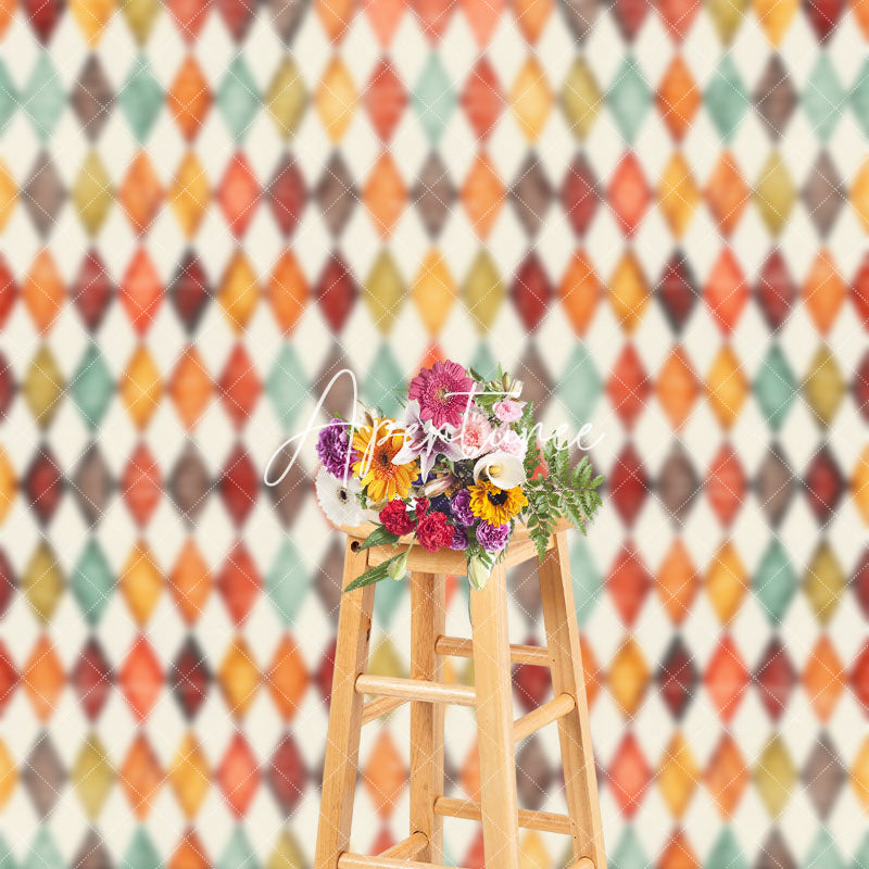 Aperturee - Retro Rhombus Lattice Pattern Cake Smash Backdrop