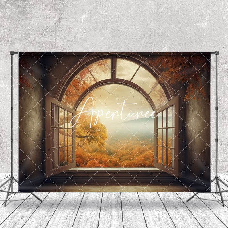 Aperturee - Retro Room Autumn Natural Forest Window Backdrop