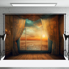 Aperturee - Retro Room Sunset Sea Sky Scenery Window Backdrop