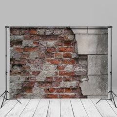 Aperturee - Retro Rural Grey Red Brick Wall Portrait Backdrop