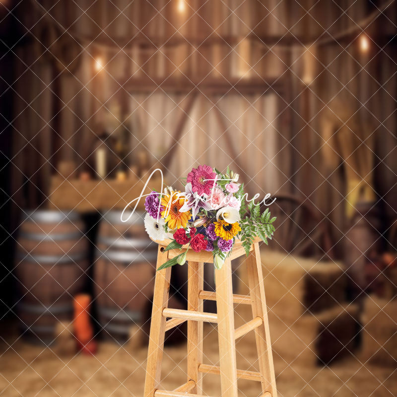 Aperturee - Retro Rustic Stacked Hay Barrel Wood Barn Backdrop