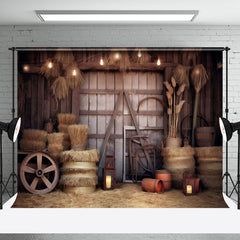 Aperturee - Retro Rustic Wooden Barn Door Hay Cowboy Backdrop