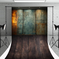 Aperturee - Retro Rusty Metal Texture Wall Dark Wood Sweep Backdrop