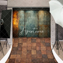 Aperturee - Retro Rusty Metal Texture Wall Wood Floor Sweep Backdrop