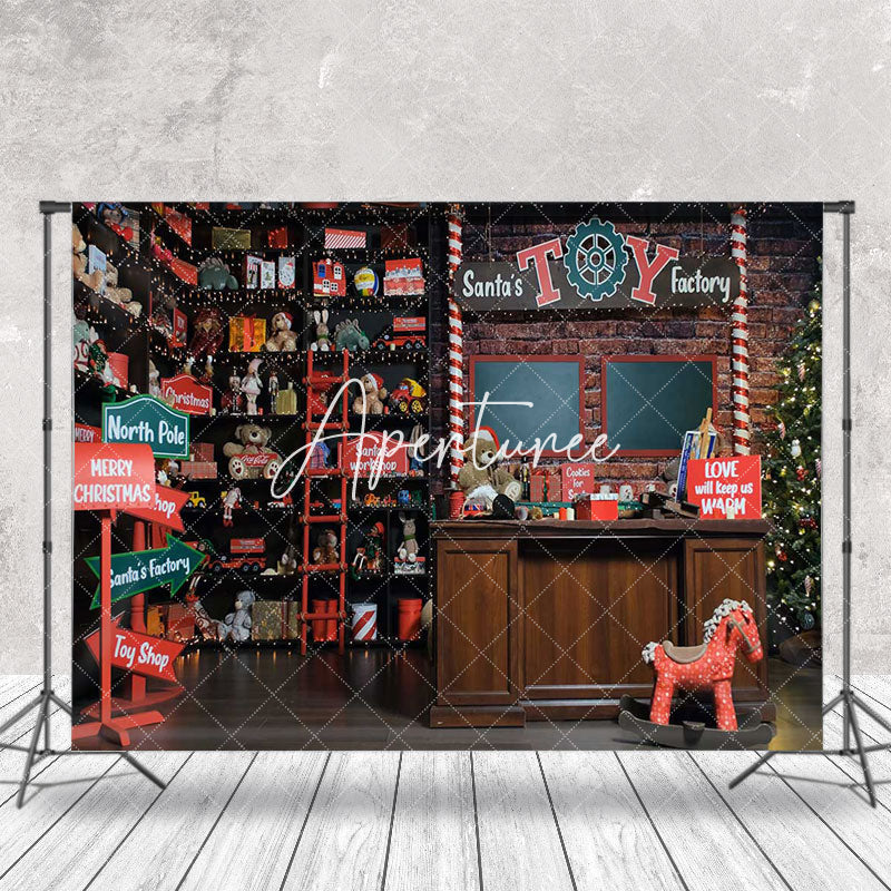 Aperturee - Retro Santa Toy Factory Christmas Photo Backdrop