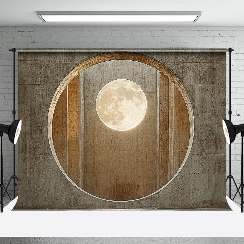 Aperturee - Retro Stone Wall And Full Moon Photography Backdrop