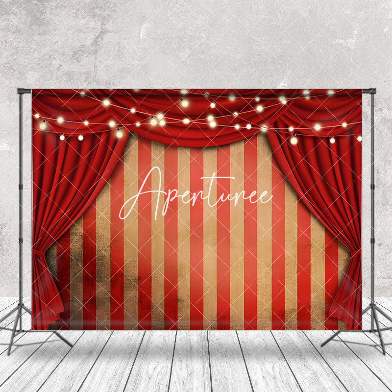 Aperturee - Retro Stripe Red Curtain Light Backdrop For Photo