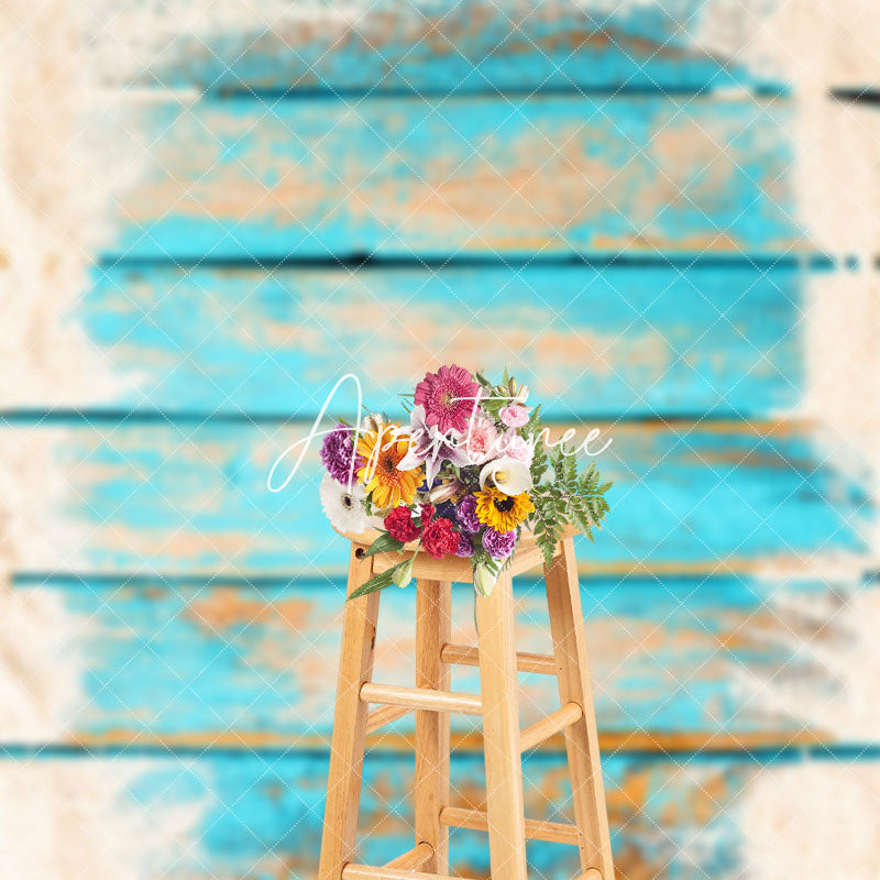 Aperturee - Retro Teal Brown Sandy Wooden Photography Backdrop