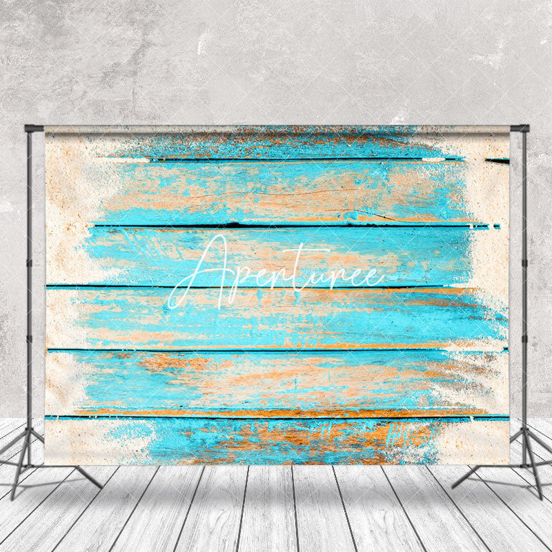 Aperturee - Retro Teal Brown Sandy Wooden Photography Backdrop