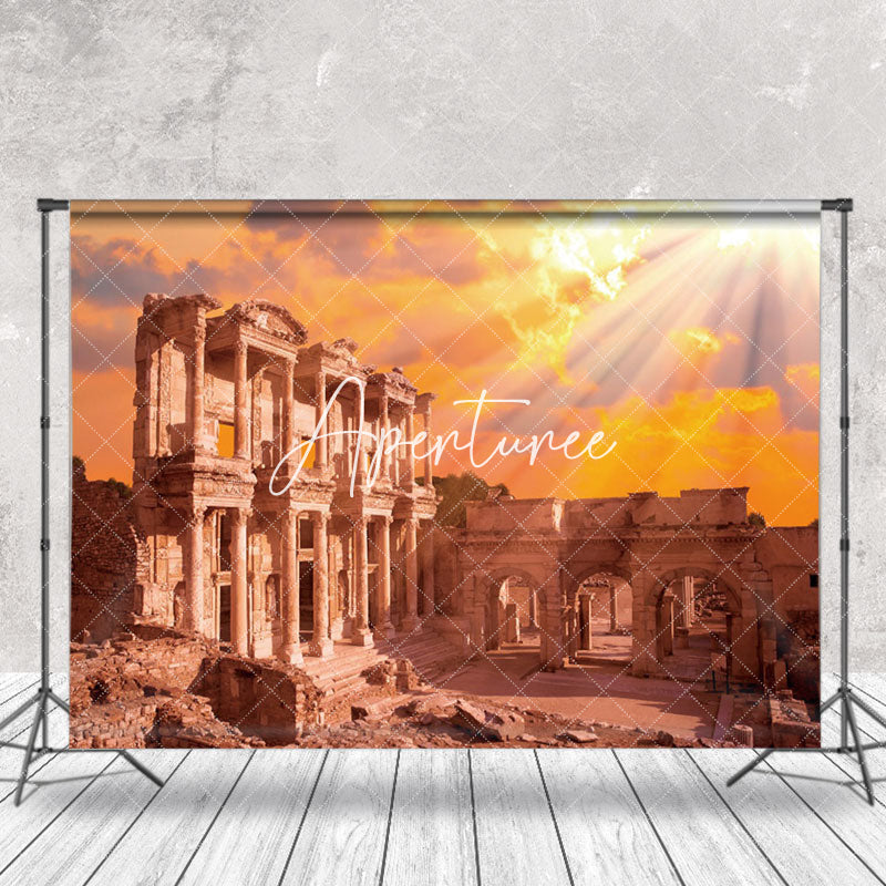 Aperturee - Retro The Celsus Library Ruins Architecture Backdrop