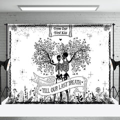 Aperturee - Retro Till Our Last Breath Skeleton Wedding Backdrop