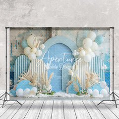 Aperturee - Retro Wall Blue Balloons Summer Cake Smash Backdrop