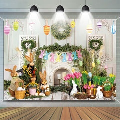 Aperturee - Retro Wall Colorful Floral Eggs Easter Backdrop