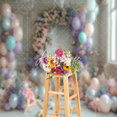 Aperturee - Retro Wall Floral Shell Balloons Cake Smash Backdrop