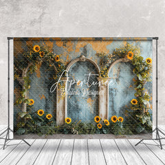 Aperturee - Retro Wall Green Leaf Sunflower Cake Smash Backdrop