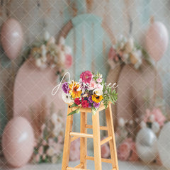 Aperturee - Retro Wall Green Pink Floral Cake Smash Backdrop