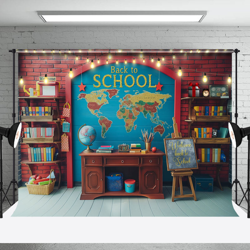 Aperturee - Retro Wall Map Back To School Cake Smash Backdrop