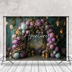 Aperturee - Retro Wall Purple Balloons Light Wedding Backdrop