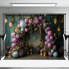 Aperturee - Retro Wall Purple Balloons Light Wedding Backdrop