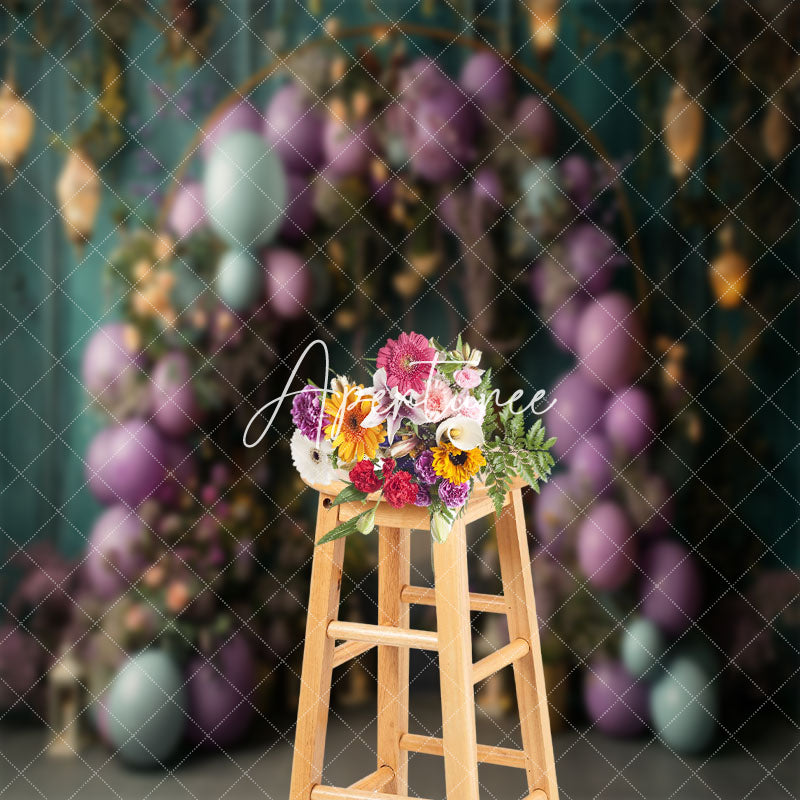 Aperturee - Retro Wall Purple Balloons Light Wedding Backdrop