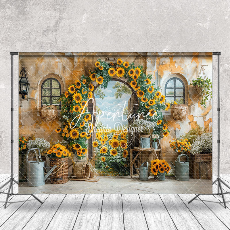 Aperturee - Retro Wall Rural Floral Leaves Cake Smash Backdrop