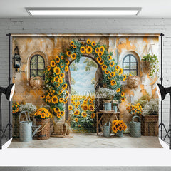 Aperturee - Retro Wall Rural Floral Leaves Cake Smash Backdrop