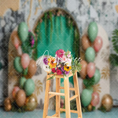 Aperturee - Retro Wall Tribal Leopard Plants Cake Smash Backdrop