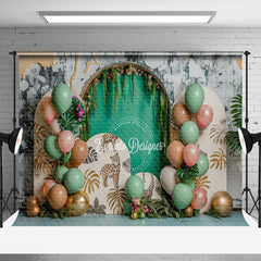 Aperturee - Retro Wall Tribal Leopard Plants Cake Smash Backdrop