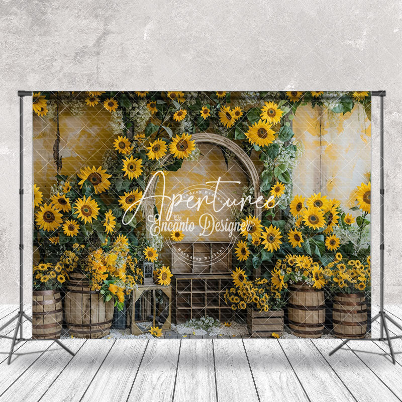 Aperturee - Retro Wall Yellow Floral Barrel Cake Smash Backdrop