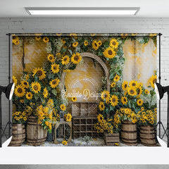 Aperturee - Retro Wall Yellow Floral Barrel Cake Smash Backdrop