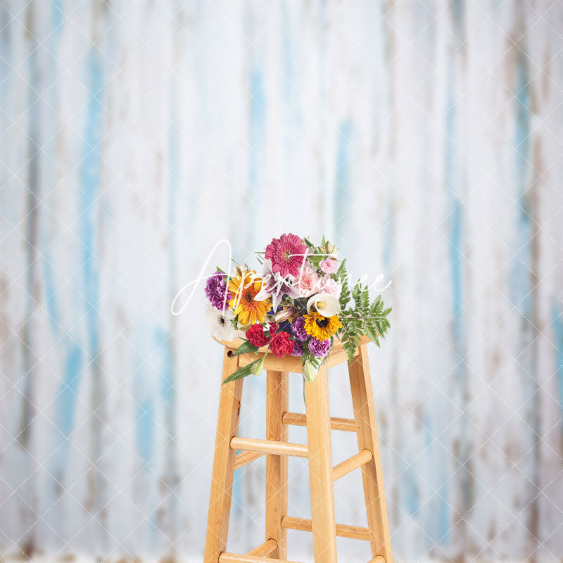 Aperturee - Retro White Blue Brown Vertical Stripe Wood Backdrop